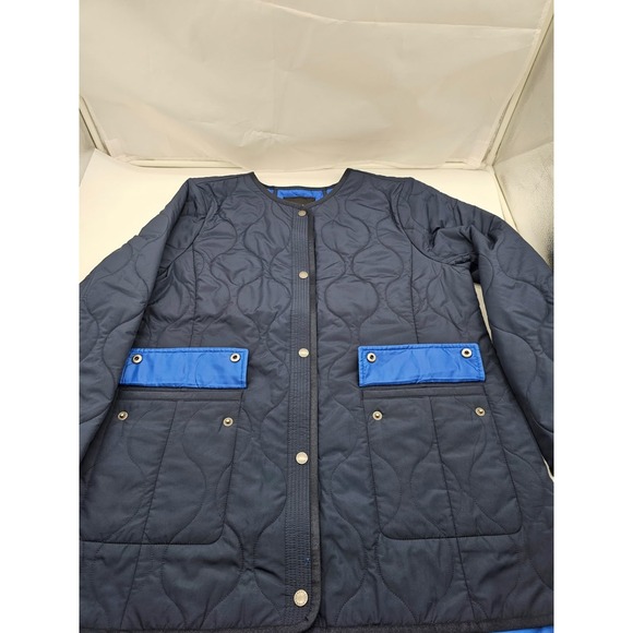Talbots Navy Woman's Petite Large Quilted Collarless Jacket Pockets Lightweight - Picture 1 of 6